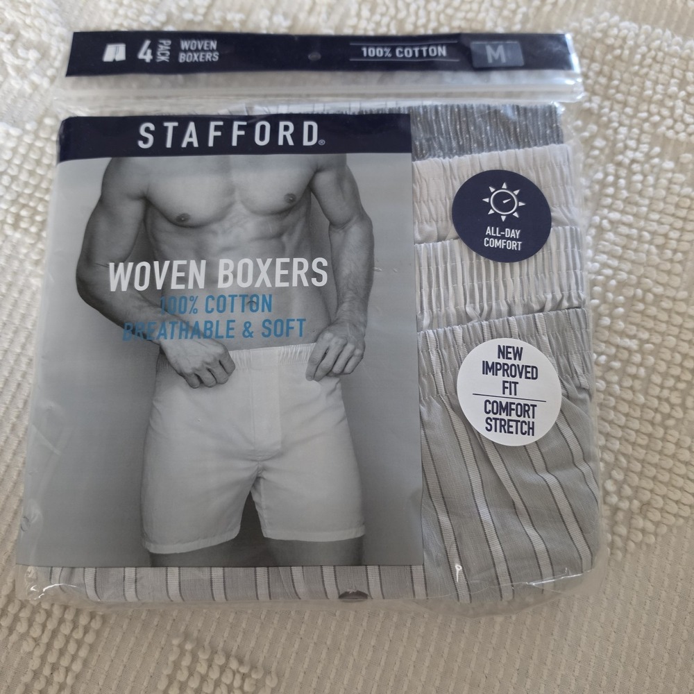 Stafford 4-Pack Men's 100% Cotton Woven Boxers Gray Assorted Medium